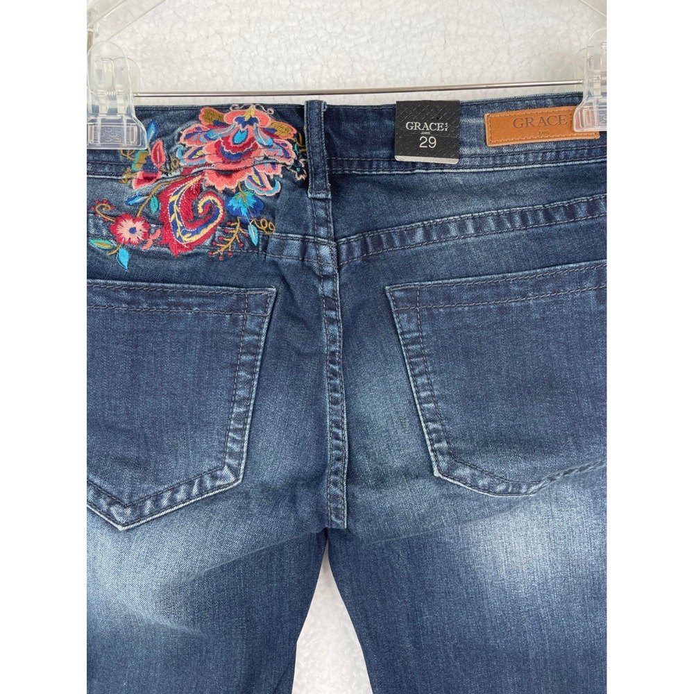 Grace in LA Womens Skinny Jeans Dark Wash Floral Embroidered Size 29 NEW - Picture 7 of 13